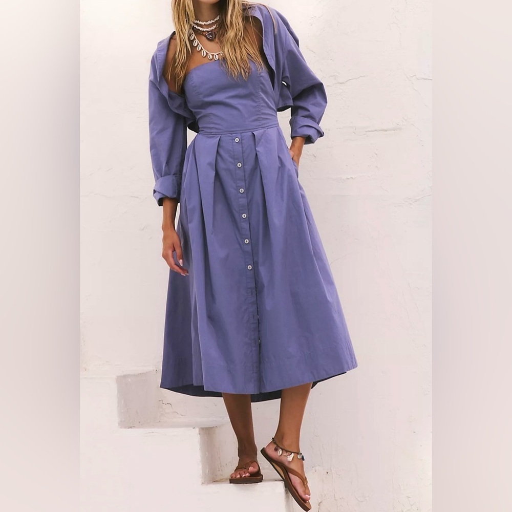 Free People Lavender Button-Front Midi Dress
